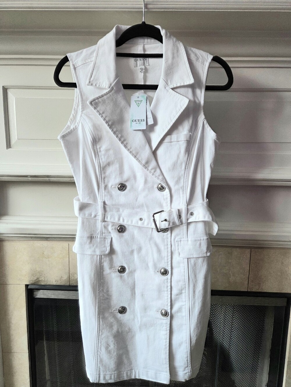 GUESS Anela White Denim Trench Dress Sleeveless Mini NWT Size S